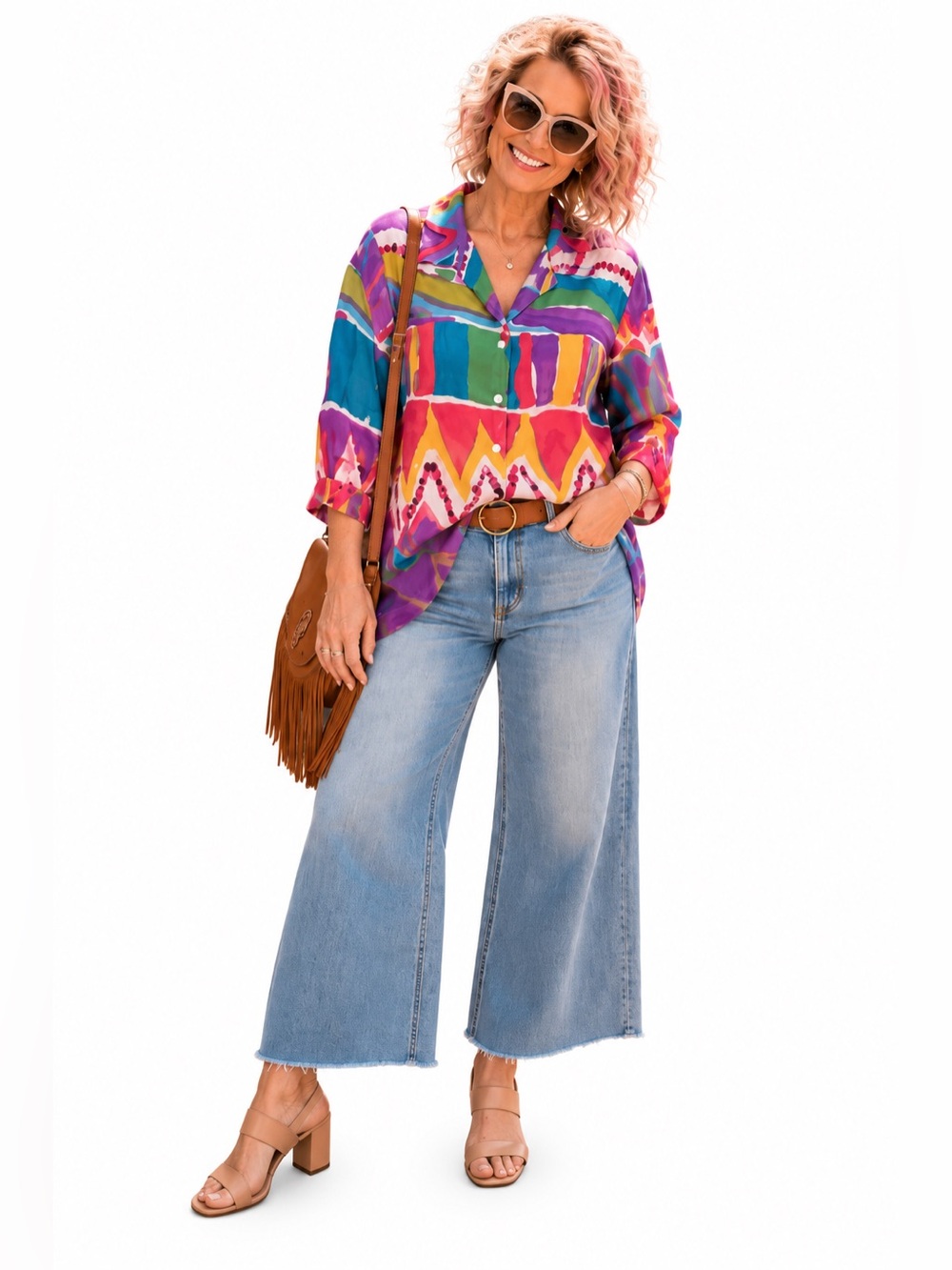 Vintage 90s Compliments Wearable Art Abstract Print Blouse Medium Boho Top